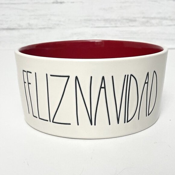 Rae Dunn White and Red Ceramic Dog Dish Christmas Feliznavidad Dog Cat Bowl - Picture 1 of 7